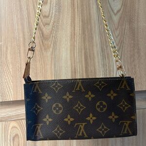 Auth Louis Vuitton Pochette Accessory Pouch Monogram Brown Leather